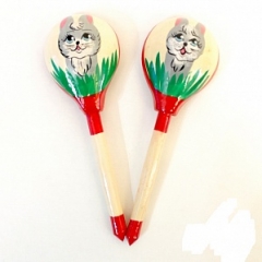 Ложка деревянная полубаская, роспись "Заяц", Хохлома (№6704)