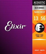Струны для акустической гитары Elixir 11102 NANOWEB, 13-56, бронза (USA)