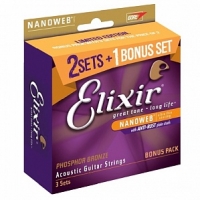 Струны для акустической гитары Elixir 16544 NANOWEB, 11-52, фосфорная бронза (USA) набор из 3 комплектов струн