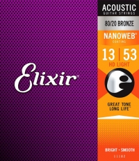 Струны для акустической гитары Elixir 11182 NANOWEB, 13-53, бронза 80/20 (USA)
