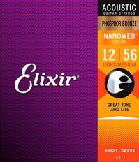 Струны для акустической гитары Elixir 16077 NANOWEB, 12-56, фосфорная бронза (USA)